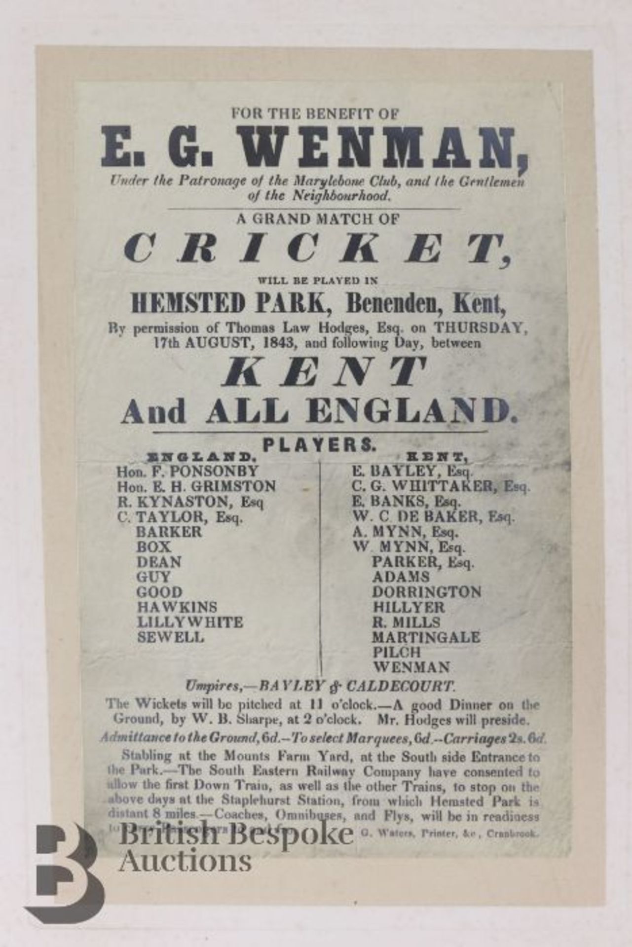 All England Club Cricketing Interest 1843 - Image 2 of 3