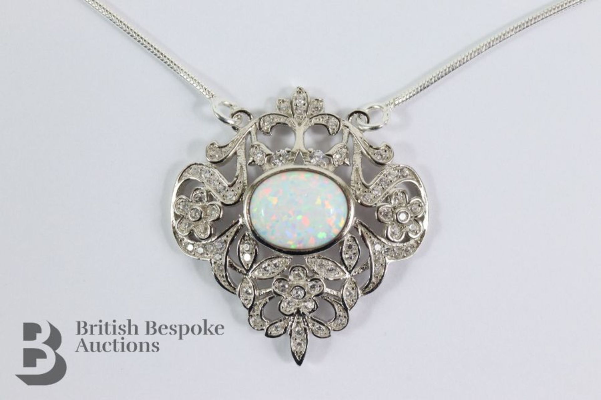 Silver Cubic Zircon and Opal Necklace - Image 2 of 3