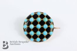 18ct Yellow Gold, Turquoise and Black Enamel Brooch