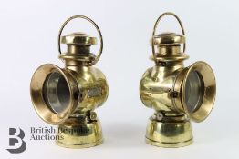 Pair of Pre-War WWI Lucas 'King of the Road' Oil-Powered Motor Car Side Lamps