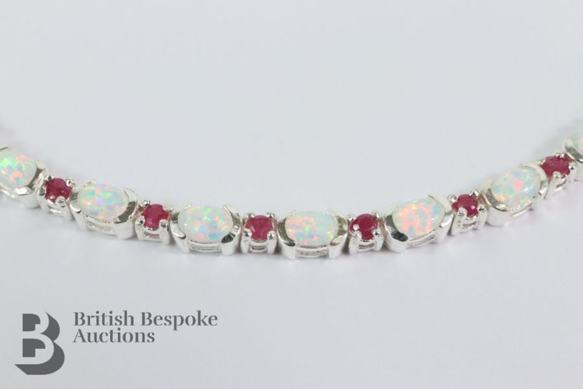 Silver Ruby and Opal Line Bracelet - Image 2 of 4