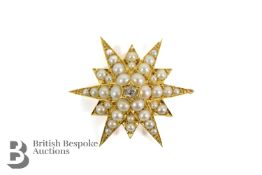 An Edwardian 14/15ct Yellow Gold Diamond and Pearl Star Pendant