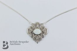 Silver Cubic Zircon and Opal Necklace