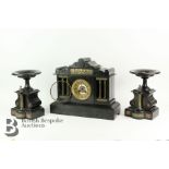 19th Century Slate Clock and Garniture