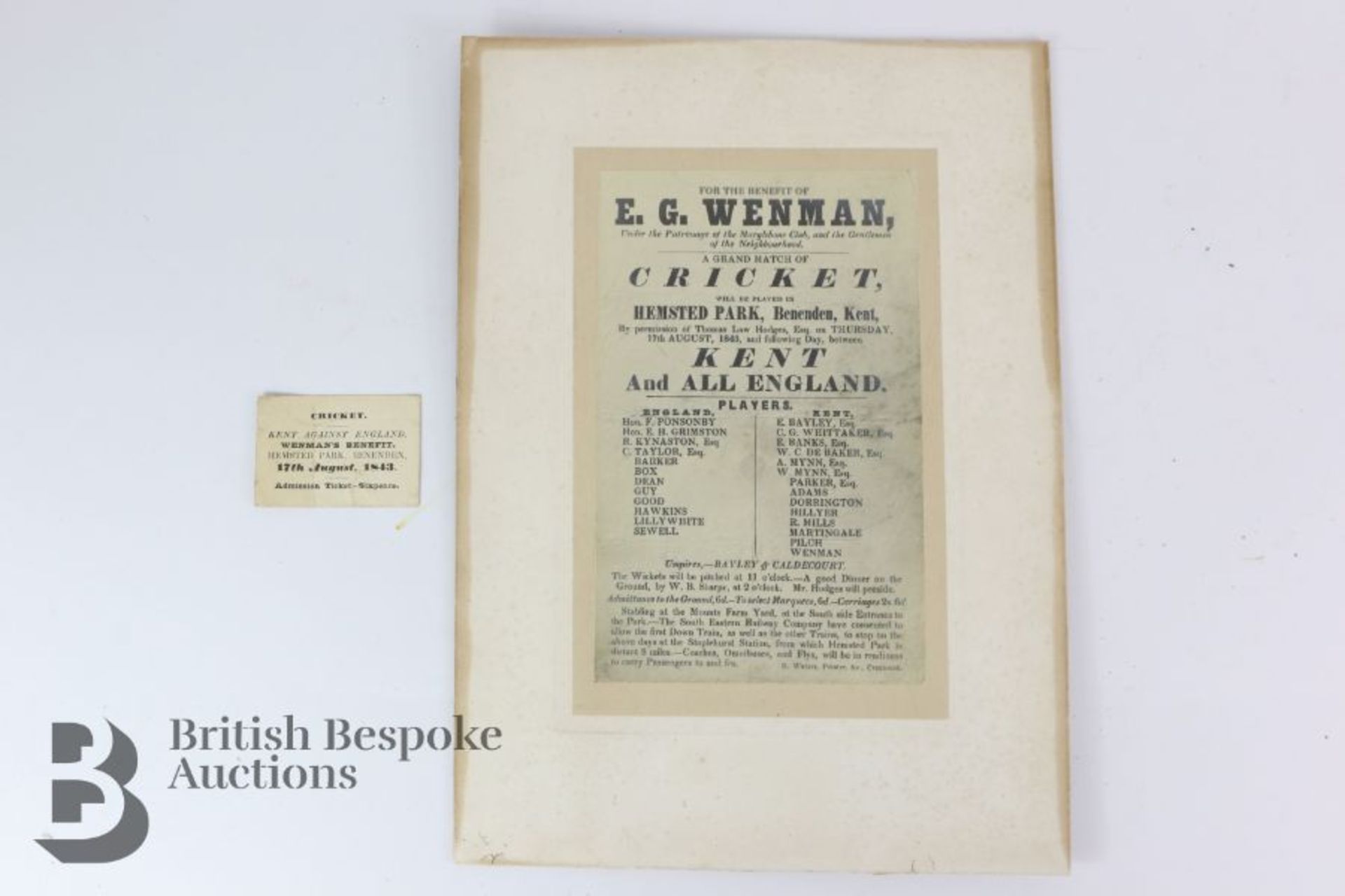 All England Club Cricketing Interest 1843