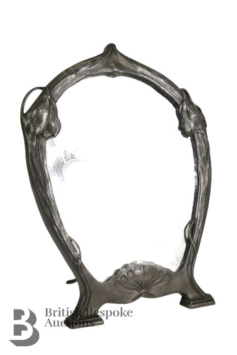 Art Nouveau Orivit Pewter Easel Mirror