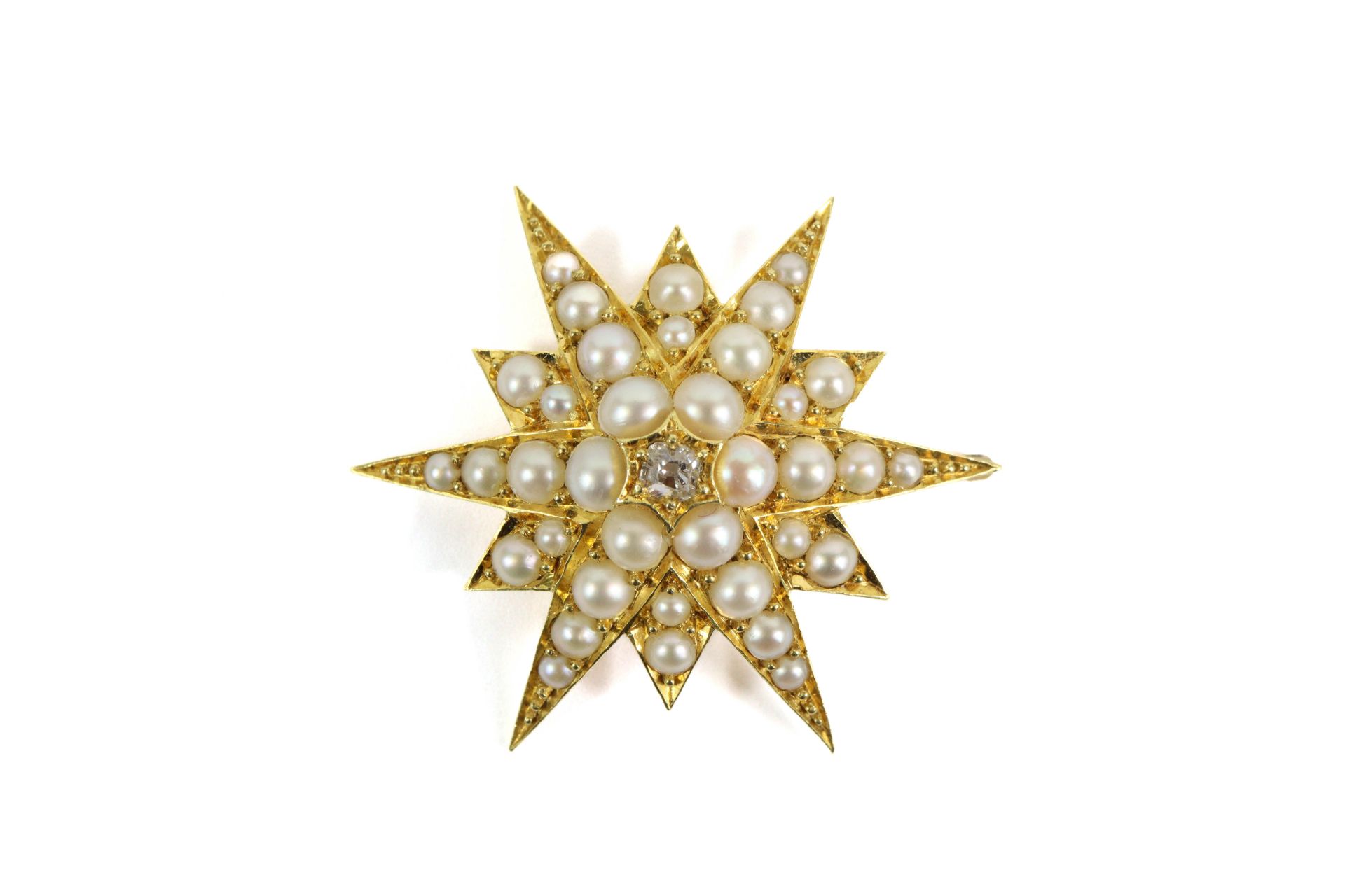 An Edwardian 14/15ct Yellow Gold Diamond and Pearl Star Pendant - Image 5 of 5