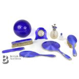 Silver and Blue Guilloche Enamel Vanity Set