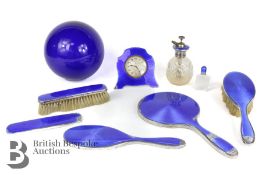 Silver and Blue Guilloche Enamel Vanity Set