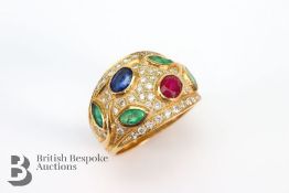 18ct Yellow Gold Diamond, Sapphire, Emerald and Ruby Ring