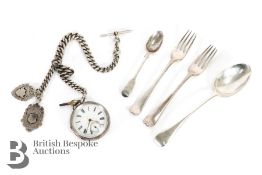 Silver Pocket Watch and Silver Cutlery