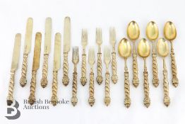 Set of Six Ornate Victorian Dessert Forks, Knives and Spoons