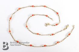 9ct Gold Bead and Coral Necklace and Bracelet