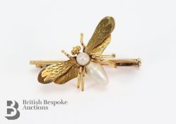 15ct Gold and Pearl Insect Brooch