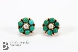 Pair of 9ct Yellow Gold and Turquoise Earrings