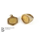 20th Century 1/10th Kruger Rand Ring and Pendant