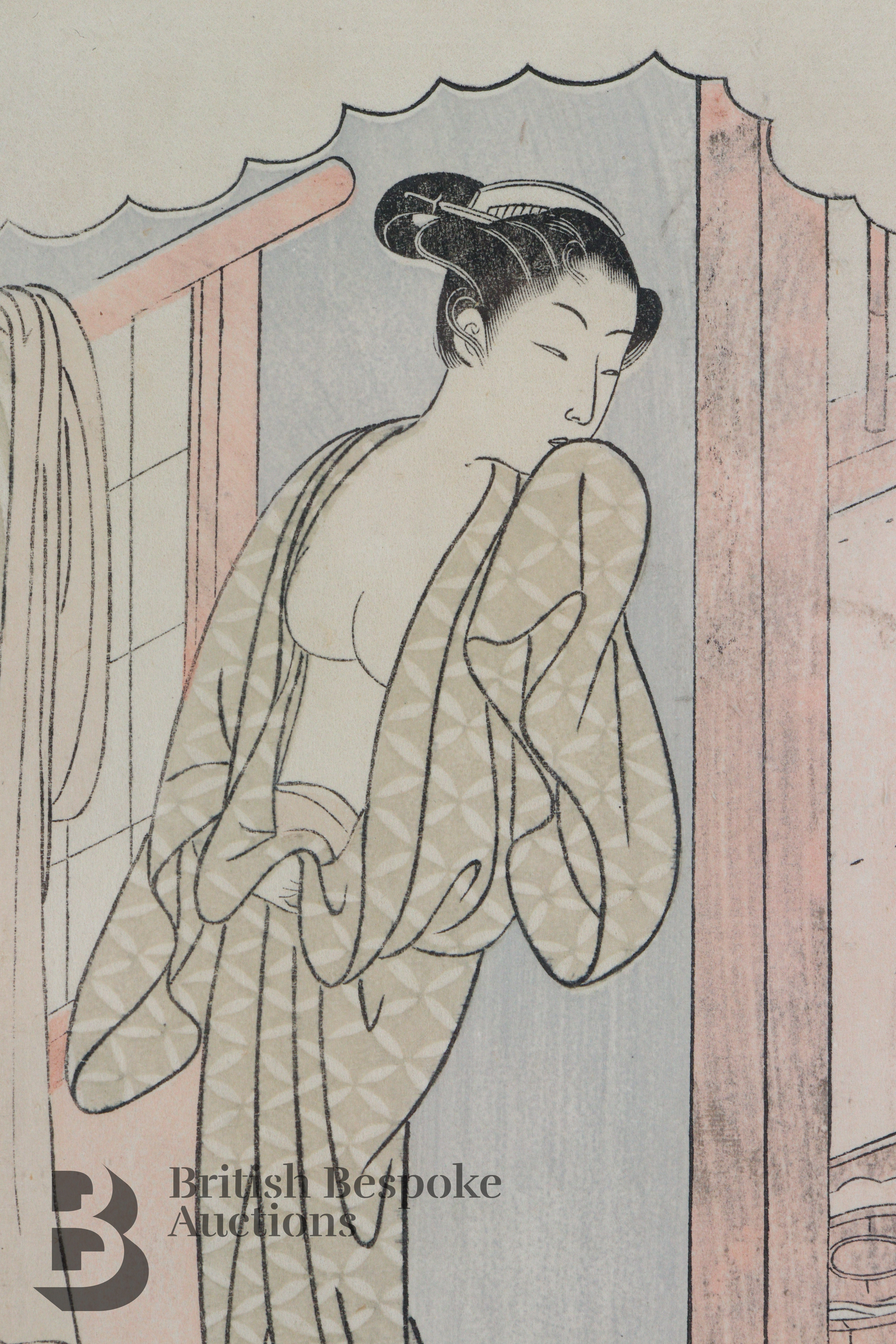 Attributed to Harunobu Suzuki (1725-1770) Partial Woodblock - Image 3 of 8