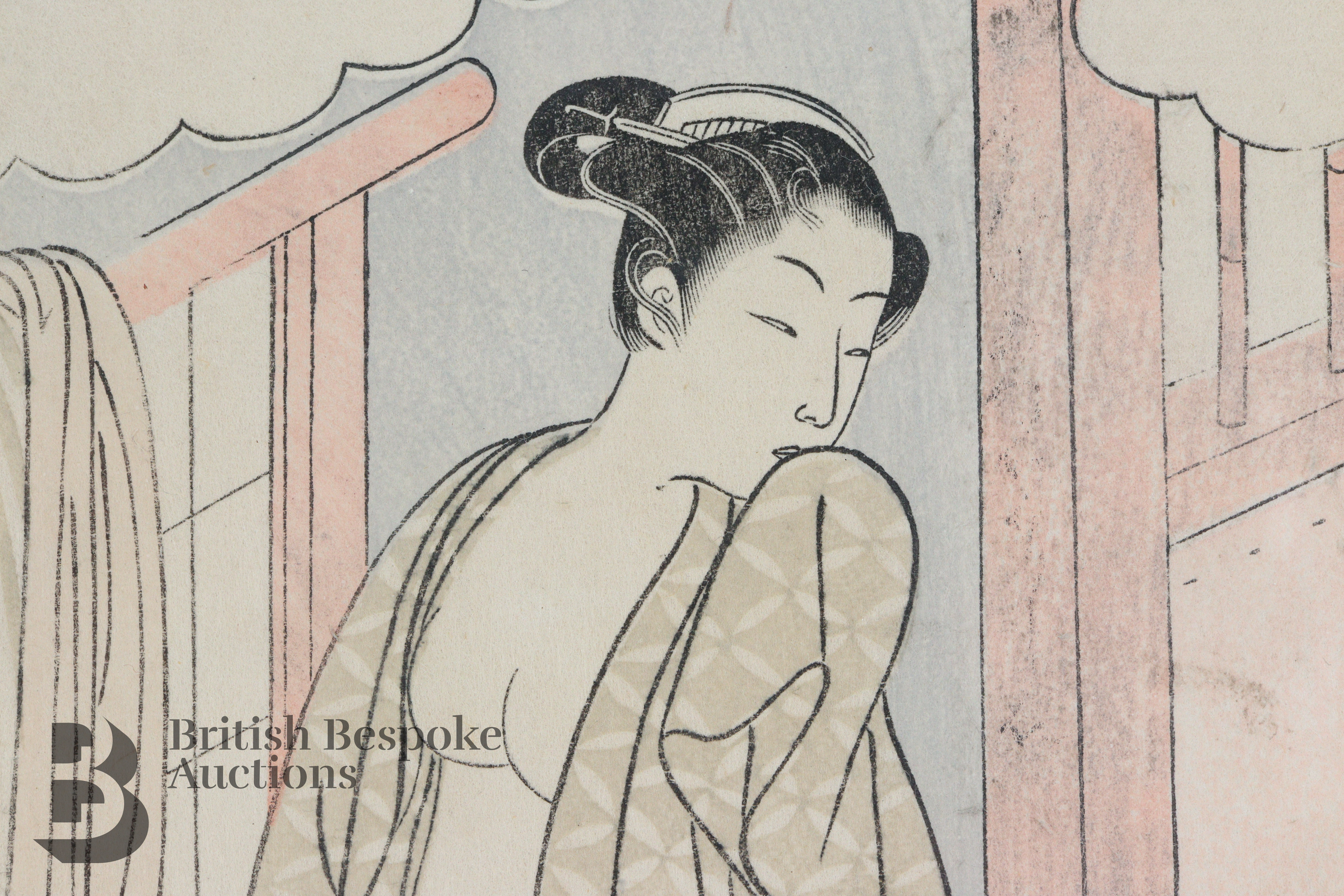 Attributed to Harunobu Suzuki (1725-1770) Partial Woodblock - Image 5 of 8