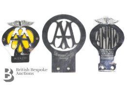 National Roads and Motorists Association Car Badge & Two AA Motorcar Badges