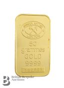 Johnson Matthey 50gm Pure Gold Bar