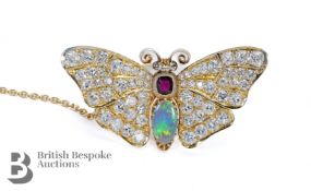 20th Century Diamond, Opal and Garnet Butterfly Brooch