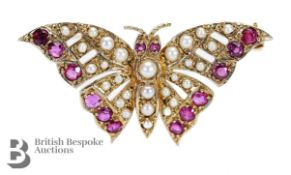 20th Century Ruby and Pearl Butterfly Brooch