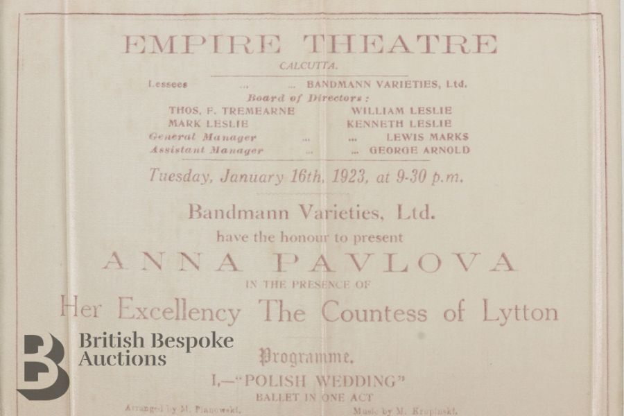 1923 Silk Ballet Programme - Anna Pavlova - Image 6 of 9