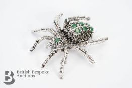 Silver Plated and Emerald Brooch