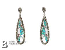 Pair of Silver and Plique a Jour Drop Earrings