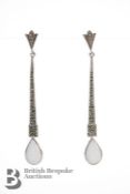 Pair of Silver, Marcasite and Opal Drop Earrings
