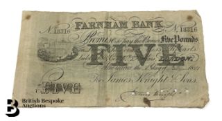 Farnham Bank for James Knight & Sons Five Pound Note