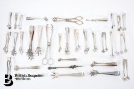 Collection of Silver Plated Ice Tongs and Sugar Nips