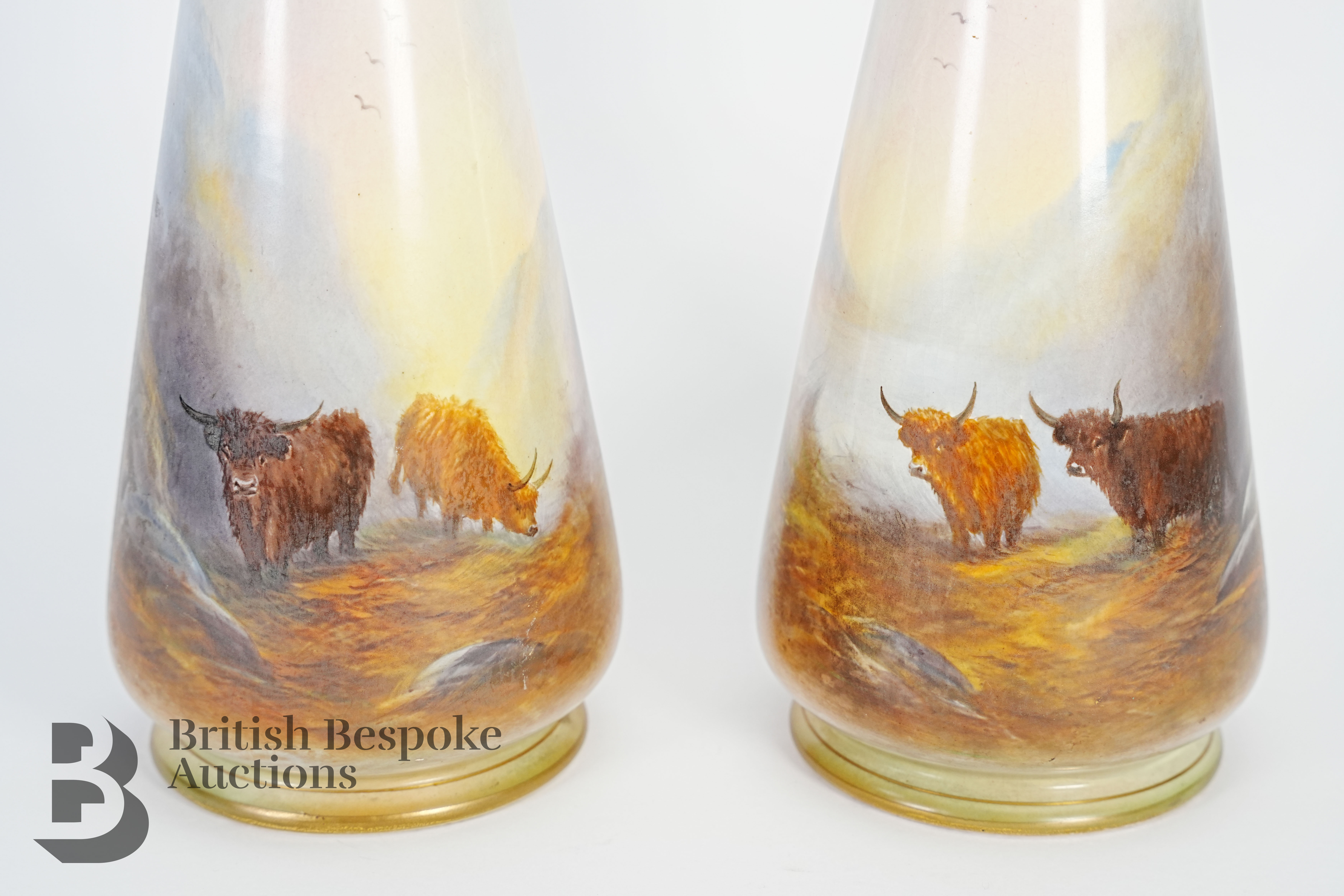 Two Pairs of Crown Devon Vases - Highland Cows - Image 3 of 8