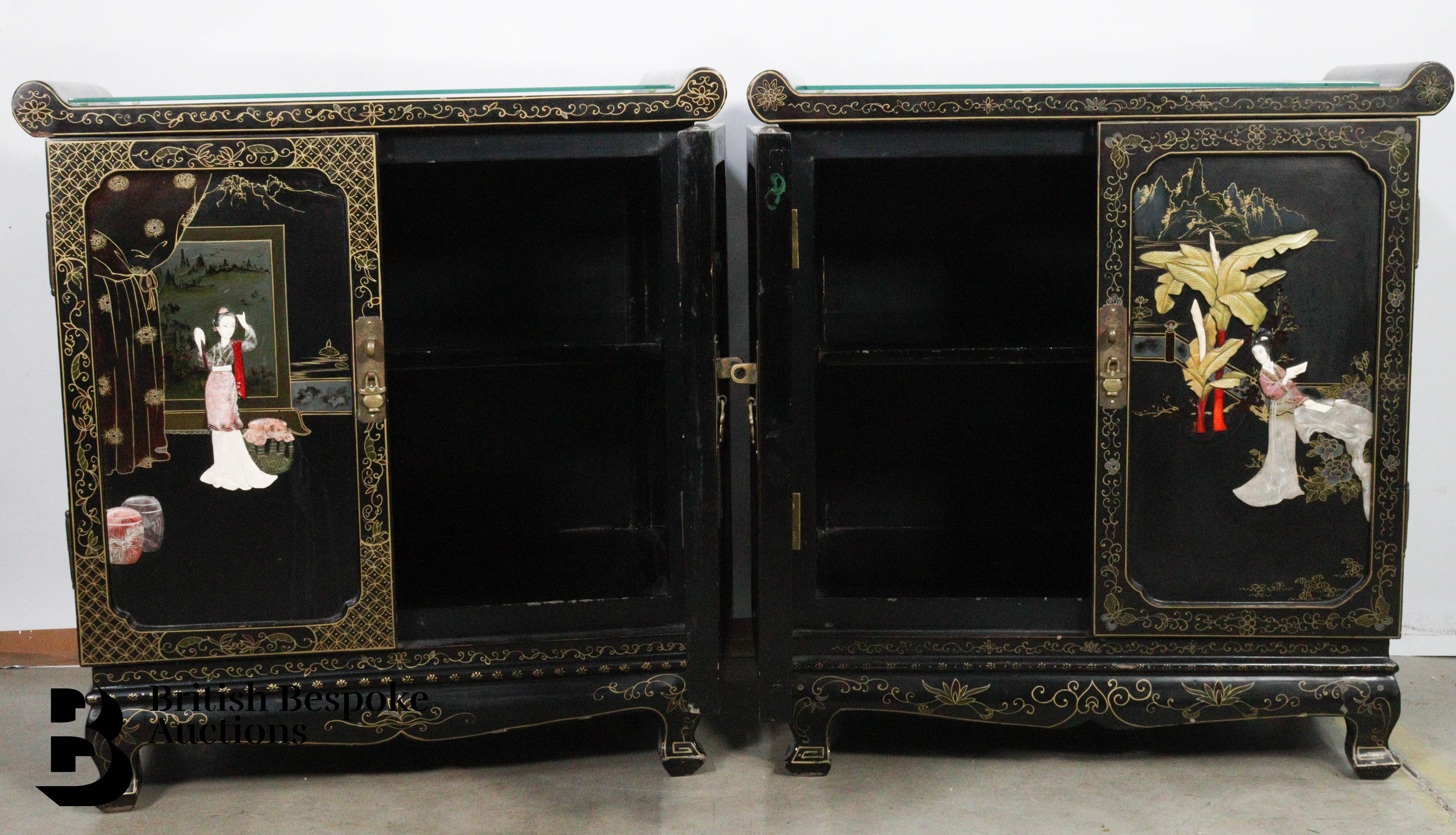 Early 20th Century Chinese Black Lacquer Cabinets - Image 6 of 7