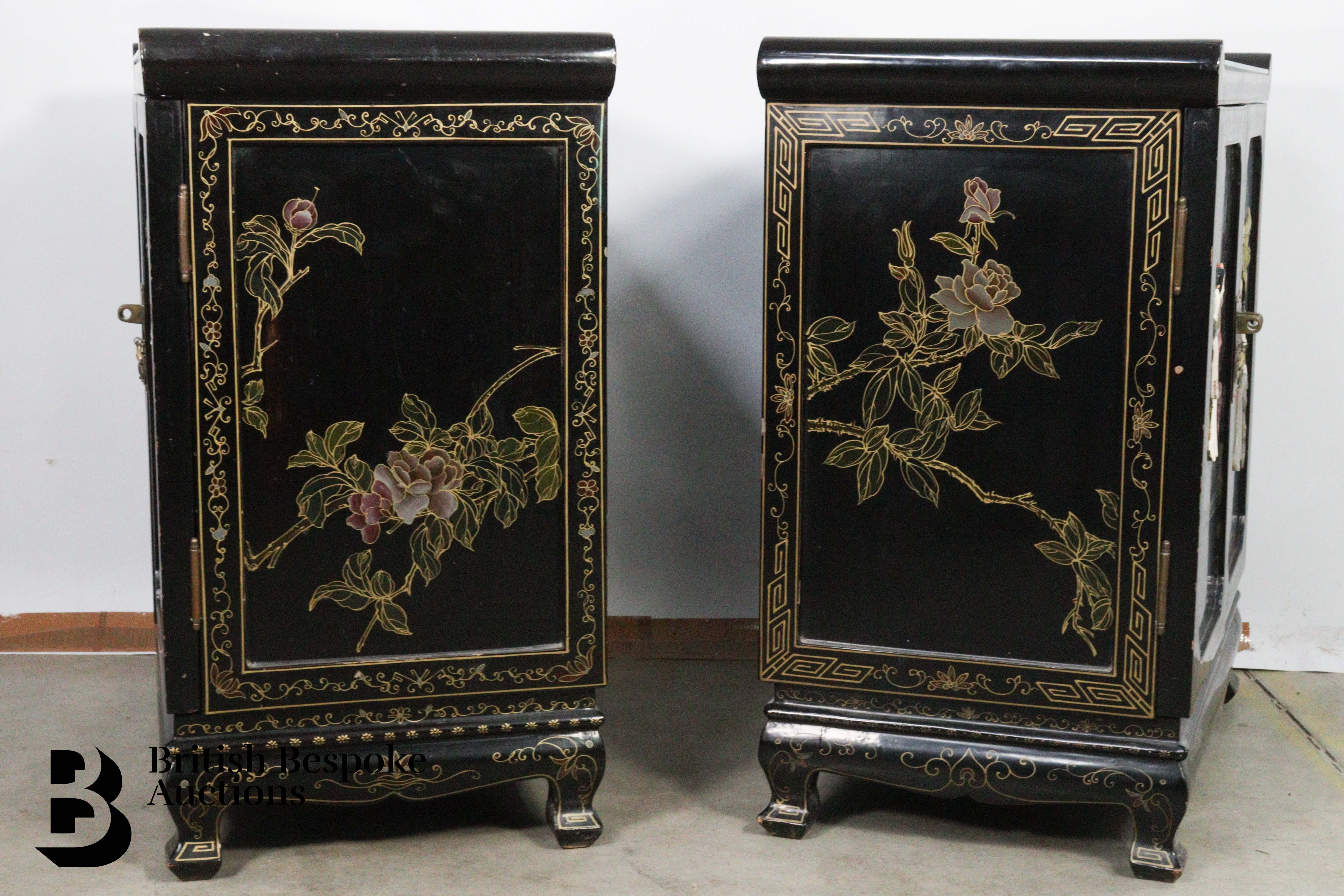 Early 20th Century Chinese Black Lacquer Cabinets - Image 7 of 7