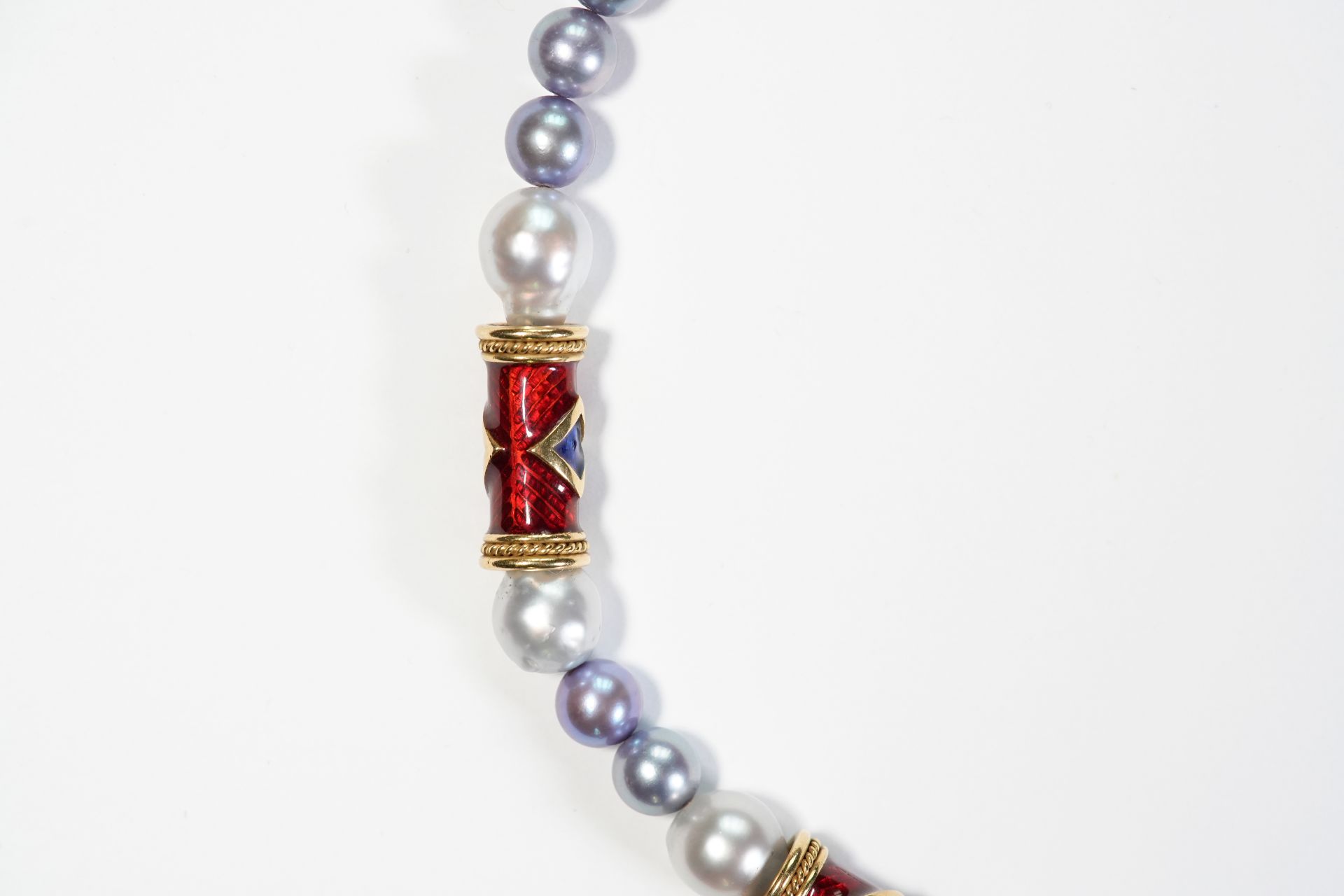 Elizabeth Gage MBE 18ct Gold, Diamond, Enamel and Pearl-Set Necklace - Image 3 of 7