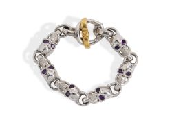 Bill Wall Leather 18ct Gold, Silver and Amethyst Skull Bracelet
