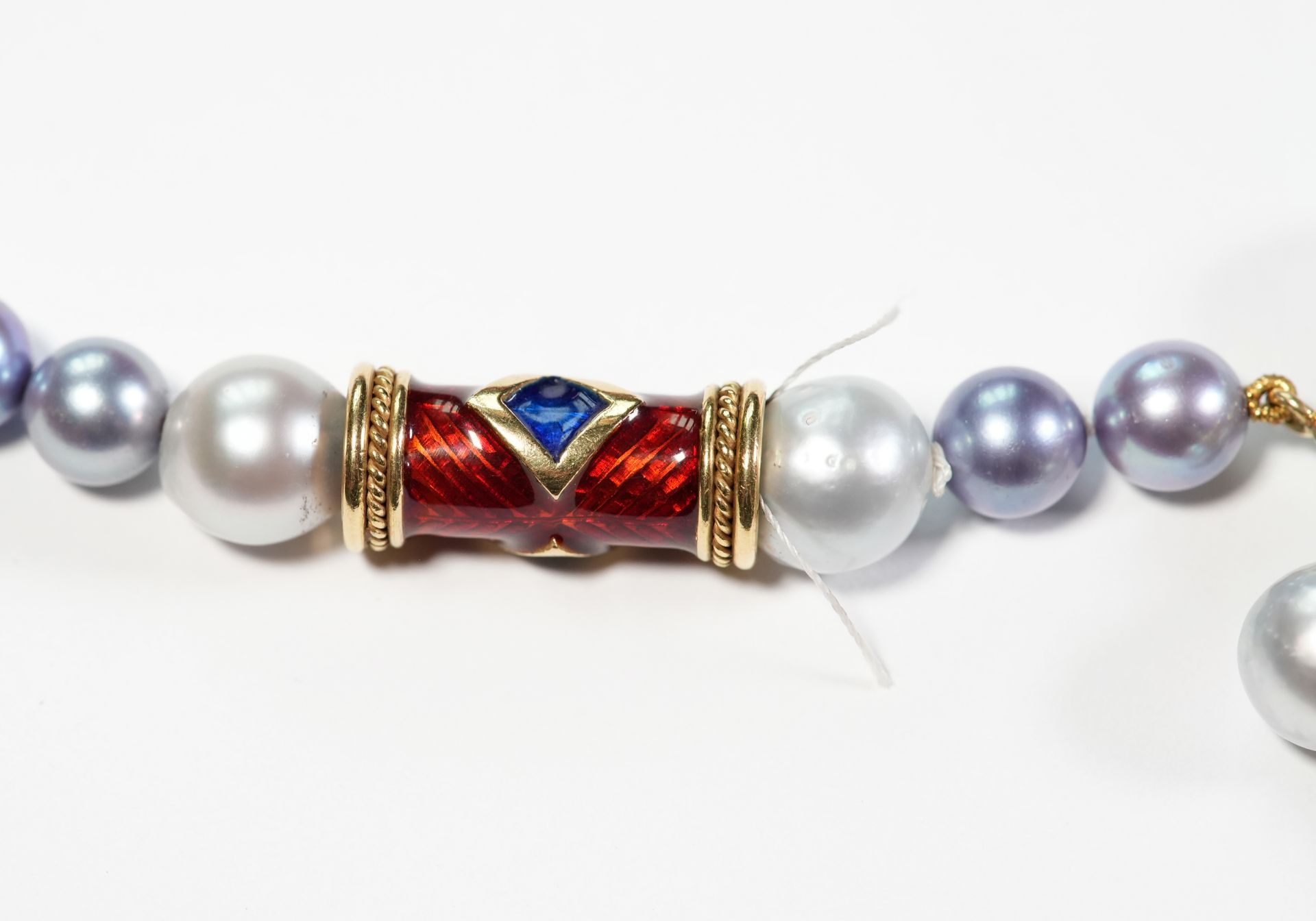 Elizabeth Gage MBE 18ct Gold, Diamond, Enamel and Pearl-Set Necklace - Image 5 of 7
