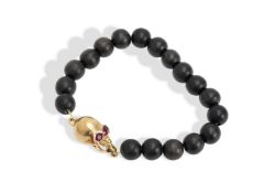 Luis Morais 18ct Yellow Gold and Ruby Skull Bracelet