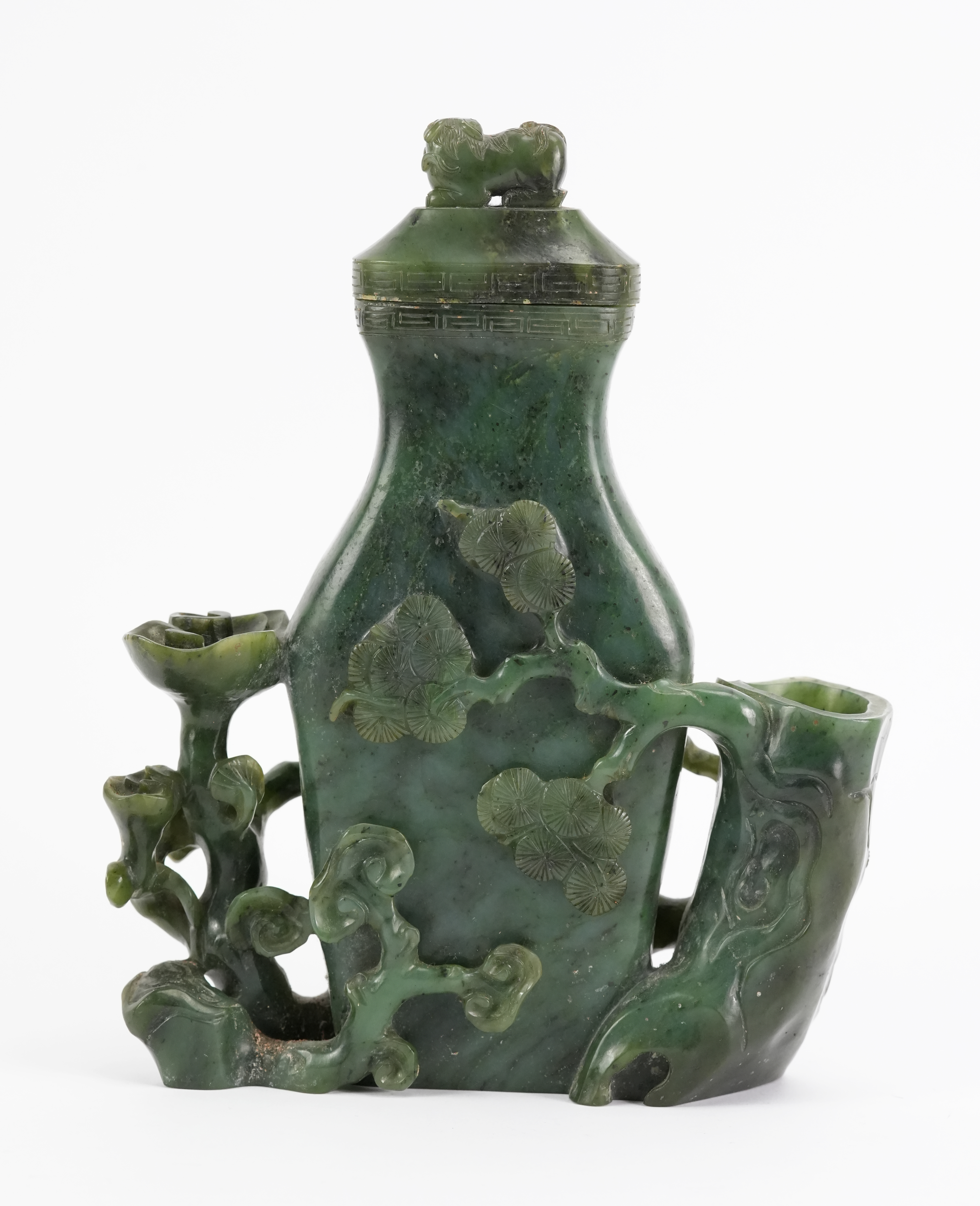 Chinese Spinach Jade Flask and Cover - Image 3 of 9