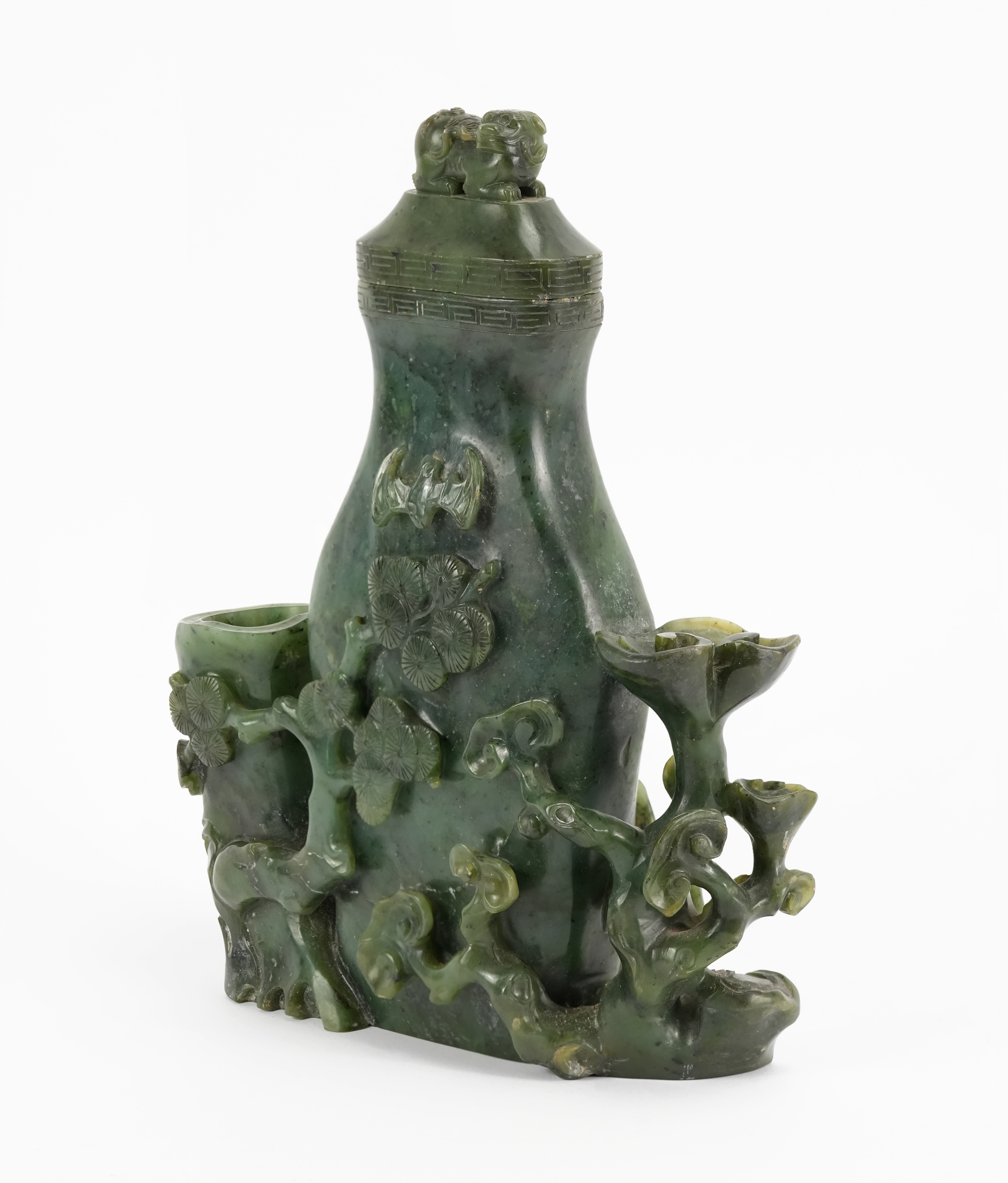 Chinese Spinach Jade Flask and Cover - Image 2 of 9