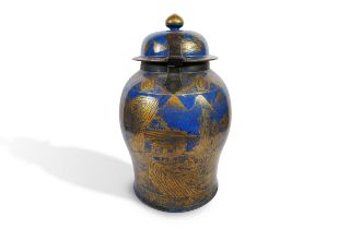 Substantial Chinese Blue Ground Baluster Jar and Cover