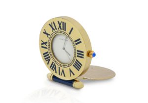 Cartier Brass and Blue Enamel Travel Clock