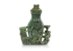 Chinese Spinach Jade Flask and Cover