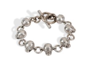 18ct White Gold and Diamond Skull Bracelet