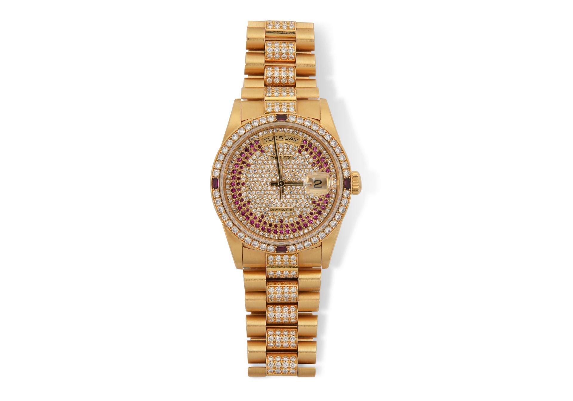 Rolex Day-Date 18ct Yellow Gold Diamond and Ruby Face Wrist Watch - Bild 2 aus 5