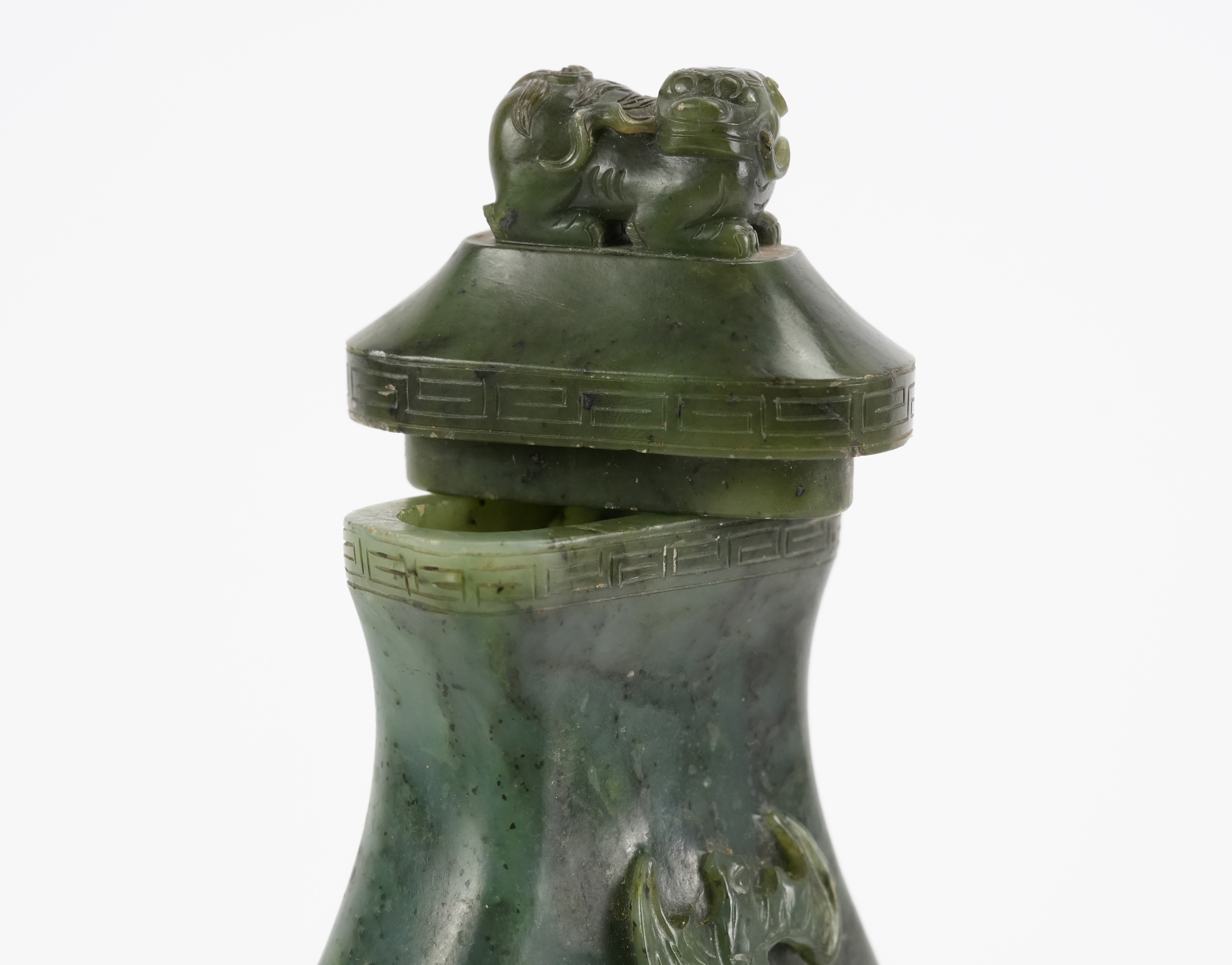 Chinese Spinach Jade Flask and Cover - Image 8 of 9