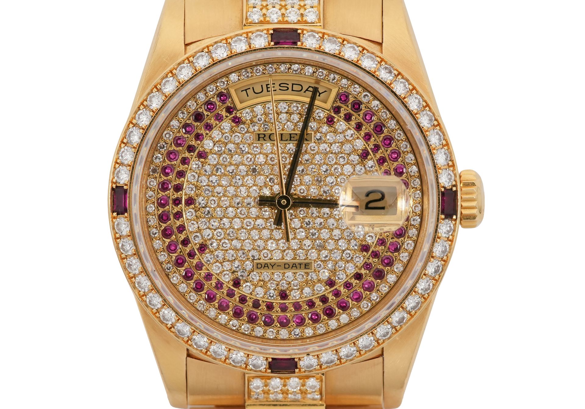 Rolex Day-Date 18ct Yellow Gold Diamond and Ruby Face Wrist Watch - Bild 3 aus 5
