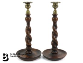 19th Century Oak Candlesticks