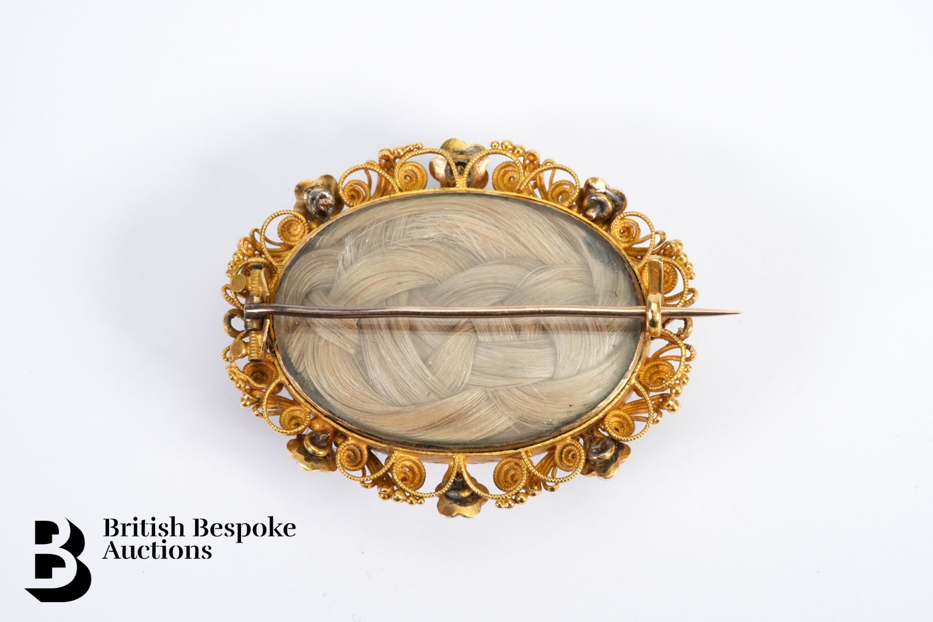 14/15ct Gold Turquoise and Agate Mourning Brooch - Image 2 of 3